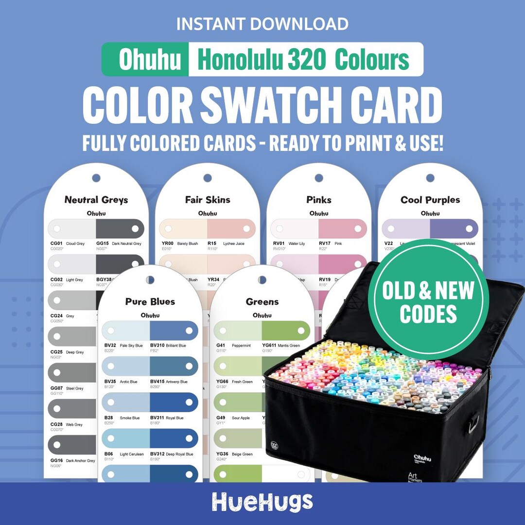 Ohuhu Honolulu 320(new Code) Marker Swatch Card: Color Chart, Printable ...