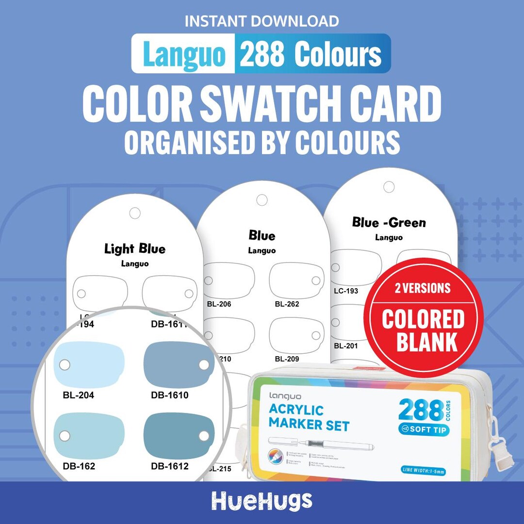 Languo 288 Acrylic Marker Swatch Card: Printable Color Chart (PDF ...