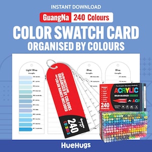 GuangNa Acrylic Brush Marker Swatch Card: 240 Colors, Printable PDF (Instant Download)