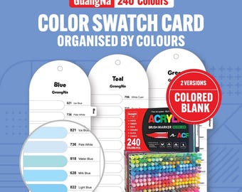GuangNa Acrylic Brush Marker Swatch Card: 240 Colors, Printable PDF (Instant Download)