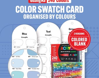 GuangNa Acrylic Brush Marker Swatch Cards: 240 Colors, Printable PDF
