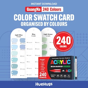 GuangNa Acrylic Brush Marker Swatch Cards: 240 Colors, Printable PDF