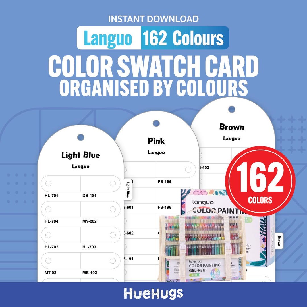 Languo 162 Color Gel Pen Swatch Card: Printable PDF Chart - Etsy