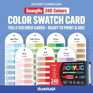 GuangNa Acrylic Marker Swatch | 240 Color Chart | Fully Colored PDF (Printable Download)