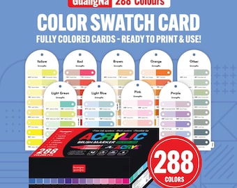 Guangna Acrylic Marker Swatch | 288 Color Chart | Fully Colored