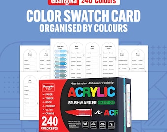 GuangNa Acrylic Brush Marker Swatch Cards: 240 Colors, Printable PDF
