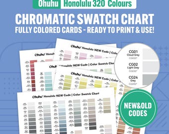 Ohuhu Honolulu 320(New Code) Marker Swatch Chart: Fully Colored, Printable (PDF)