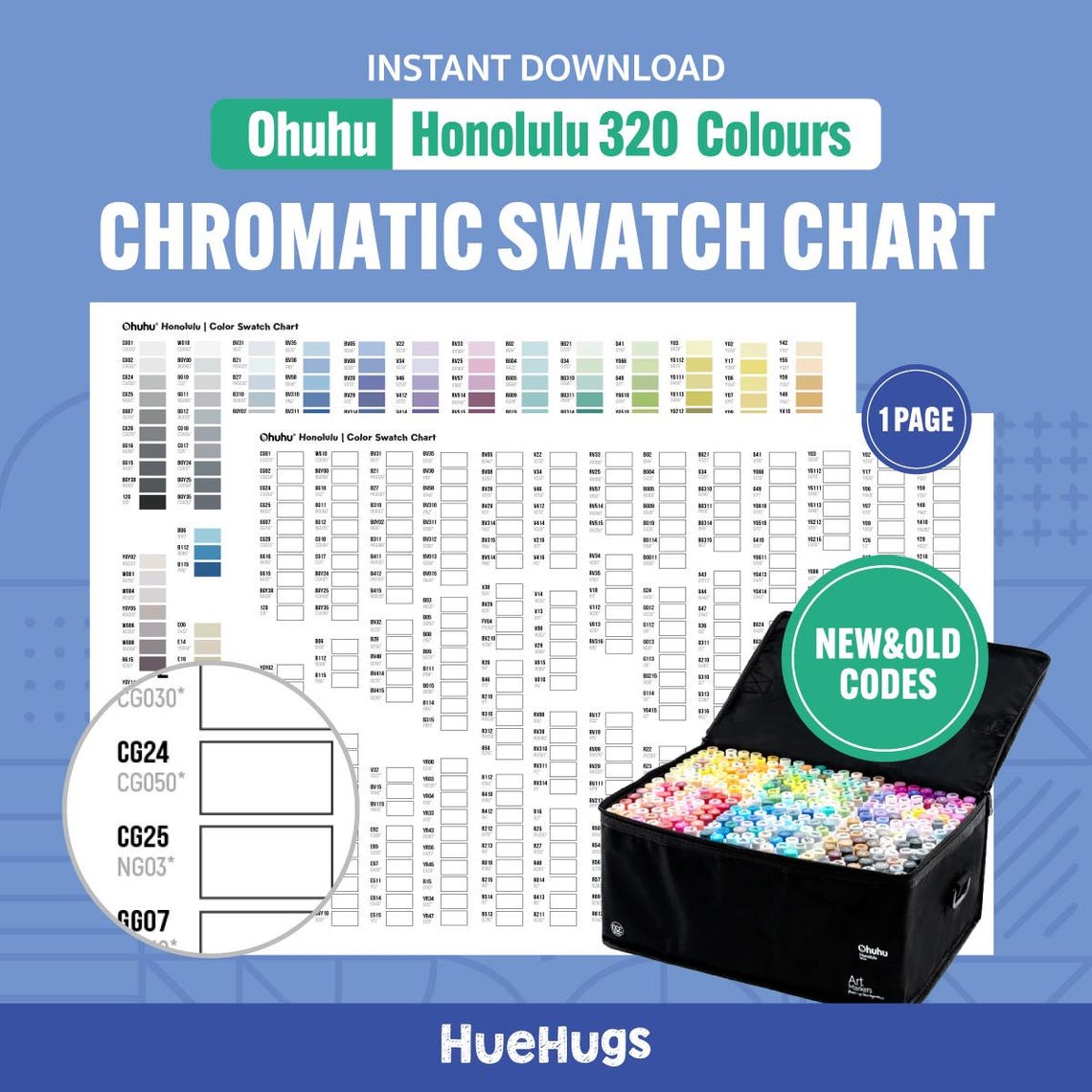 Reference Swatch Ohuhu Honolulu 320 Marker Swatch Chart Old & New Codes Chromatic Color ...