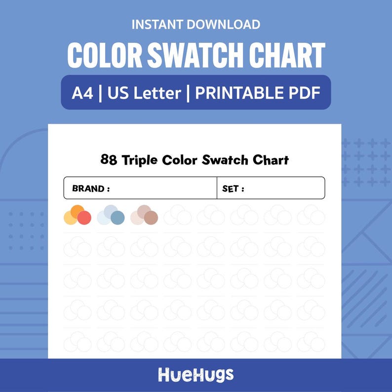 Triple Color Swatch Chart Printable: Marker Pen Color Tracker (A4/US ...