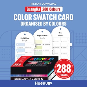 GuangNa Marker Swatch Card: 288 Acrylic Brush Colors (PDF Download A4/US Letter)