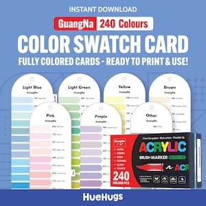 GuangNa Acrylic Marker Swatch | 240 Color Chart | Fully Colored PDF (Printable Download)