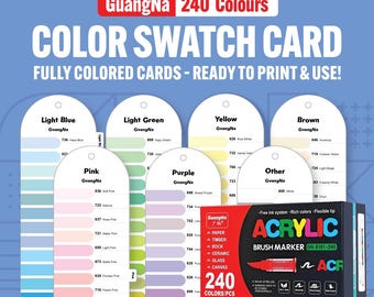 GuangNa Acrylic Marker Swatch | 240 Color Chart | Fully Colored PDF (Printable Download)