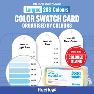 Muestrario de marcadores acrílicos Languo 288: Tabla de colores imprimible (Descarga en PDF, tamaño A4/Carta EE. UU.)