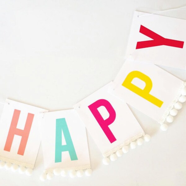 Colorful Happy Birthday Banner - DIY Printable - Petite Party Studio