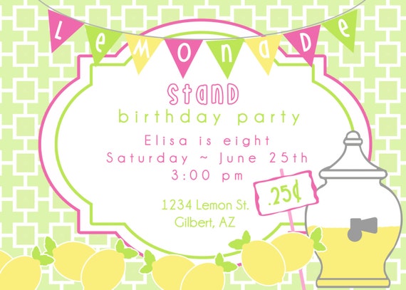 Items similar to PRINTABLE PARTY INVITATION - Lemonade Stand Birthday ...