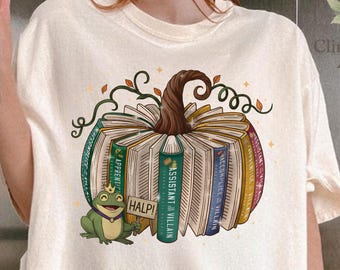 Camiseta de asistente de villano de libro de calabaza de otoño, colores cómodos, camiseta de Kingsley la rana, divertida camiseta de Halloween de libros