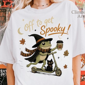 Off To Get Spooky PNG, Frog Scooter Halloween Design, Pumpkin Spice Digital Download, Spooky Season PNG
