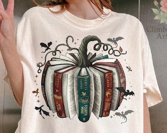 Fourth Wing Book Pumpkin Comfort Colors Shirt, Spooky Dragon Lover Tee, Iron Flame Onyx Storm Fan T-Shirt, Fantasy Bookish Top