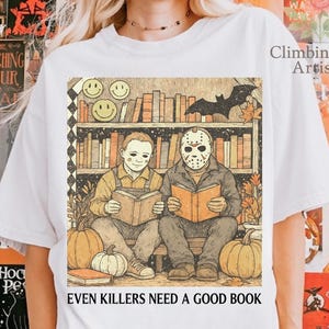 Horror Movie Book Lover Comfort Colors Shirt, Spooky Reading Tee, Halloween Book T-Shirt, Scary Movie Fan Shirt, Salem Book Lover Tee
