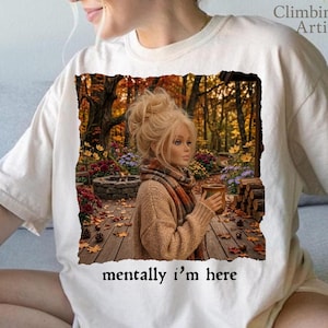Mentally I Am Here PNG, Funny Autumn Doll Face Design, Fall Pumpkin Spice Latte PNG, Cozy Fall Graphic, Cute Sarcastic PNG Download image 1