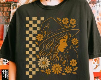 Retro Floral Witch Comfort Colors Shirt, Funny Witch Halloween Tee, Preppy Halloween Comfort Colors T-Shirt, Spooky Season Witch Design