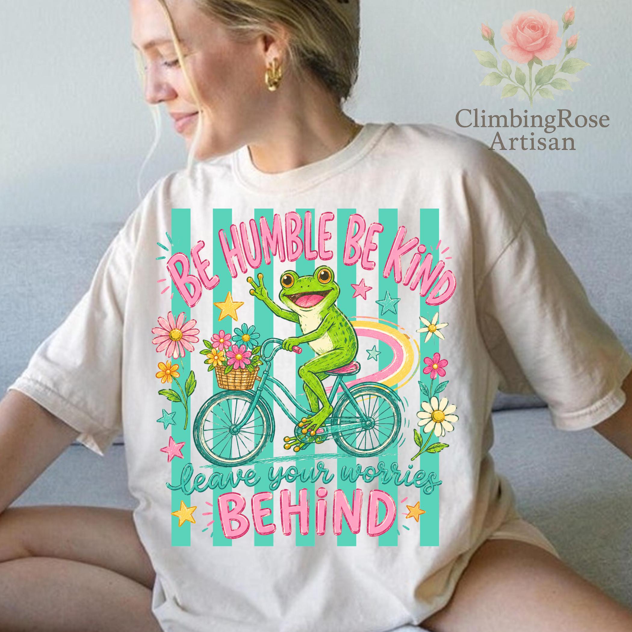 Be Humble Be Kind Frog PNG, Cute Frog Riding Bicycle Design ...