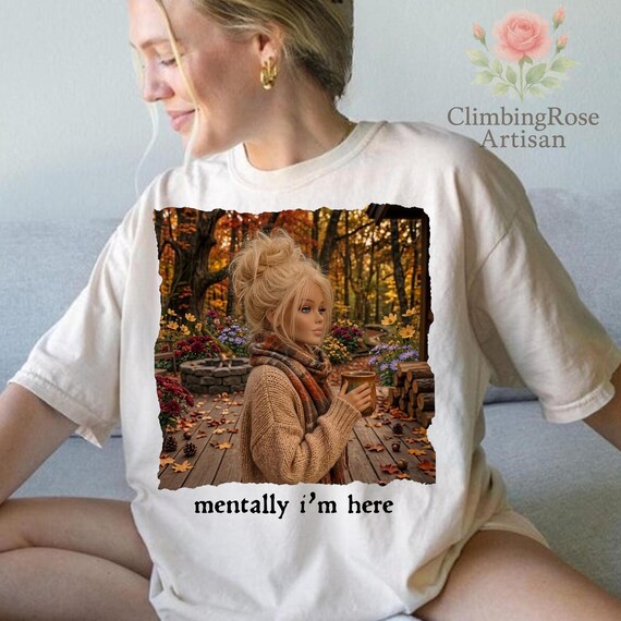 Mentally I Am Here PNG, Funny Autumn Doll Face Design, Fall Pumpkin Spice Latte PNG, Cozy Fall Graphic, Cute Sarcastic PNG Download