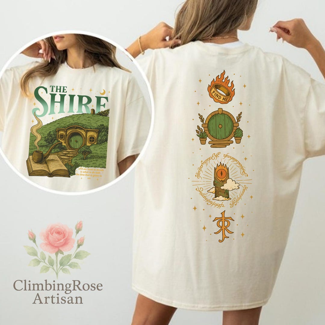 The Shire Two-sided Comfort Colors Shirt, Middle Earth Tee, Distressed Fantasy T-shirt, the Fellowship Bookish Top, Hobbit Graphic Shirt - Etsy