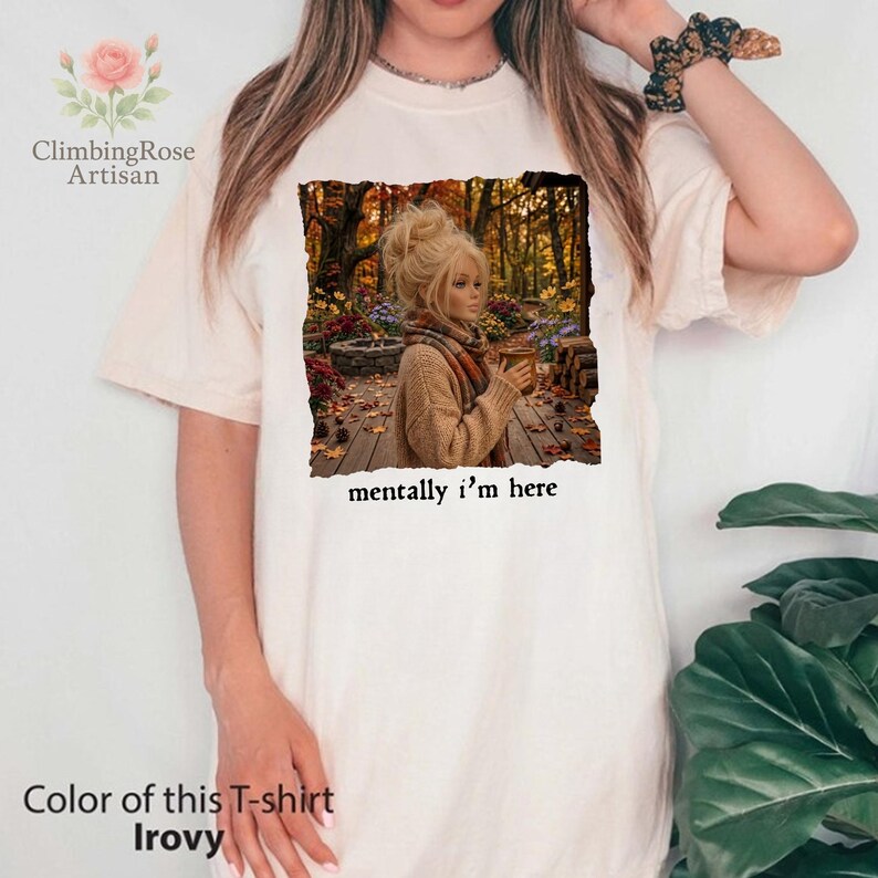 Mentally I Am Here PNG, Funny Autumn Doll Face Design, Fall Pumpkin Spice Latte PNG, Cozy Fall Graphic, Cute Sarcastic PNG Download image 2