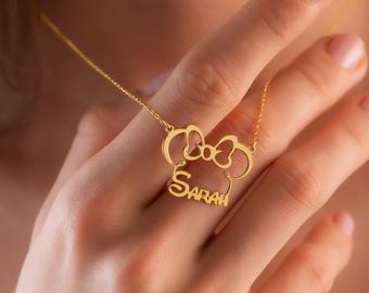 Mickey Minnie Name Necklace Mickey Mouse Personalized Minnie Mouse Custom Cartoon Necklace Disney Charm Necklace Disneyland Mothers Day Gift