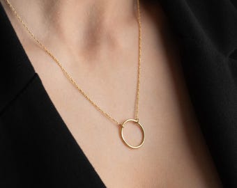 Sterling Silver Circle Necklace, Dainty Gold Circle Pendant, Simple Circle Charm, Circle Pendant Necklace, Karma Necklace, Christmas Gift