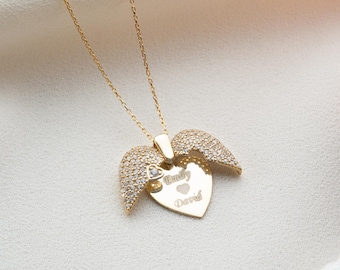 Personalized Angel Wing Necklace, Custom Sterling Silver Memorial Jewelry