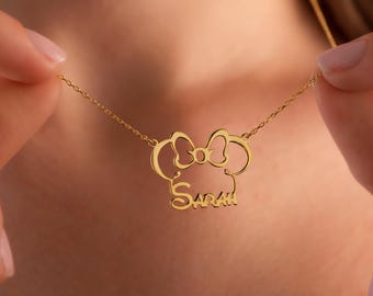 Mickey Minnie Name Necklace Mickey Mouse Personalized Minnie Mouse Custom Cartoon Necklace Disney Charm Necklace Disneyland Mothers Day Gift