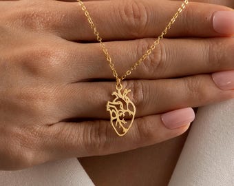 Dainty Anatomical Heart Pendant Necklace, Real Human Heart Necklace, Gold Plated Pendant Necklace, Mom Gift, Doctor Nurse Gift, Gift for her