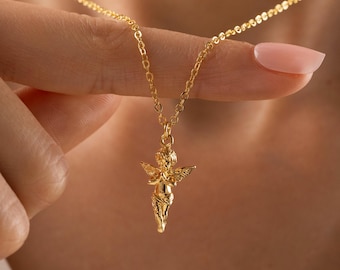 Tiny Baby Angel Necklace, Gold Plated Angel Necklace, 3D Baby Angel Necklace, Baby Loss Necklace, Cherub Necklace, Pregnancy Gift, Christmas