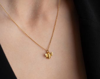 Dainty Bee Necklace Gold Bumble Bee Sterling Silver Honey Bee Pendant