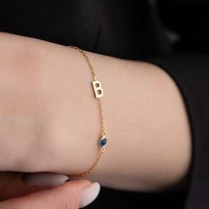 Birthstone Initial Bracelet with Birthstone Bracelet with Initial Birthstone Letter Bracelet with Birthstone Custom Birthstone Bracelet