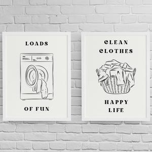 Loads Of Fun Wall Art Set of 2, Funny Laundry Poster, Laundry Room Decor, Cute Quote Print, Laundromat Poster, Laundry Room Print Wall Set