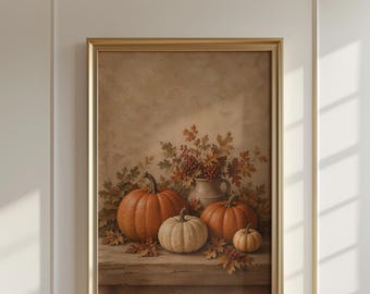 Vintage Fall Pumpkin Wall Art, Autumn Kitchen Decor, Thanksgiving Printable, Rustic Harvest Poster, Cottagecore Fall Digital Print
