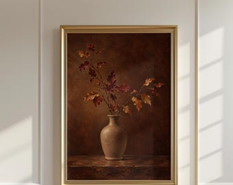 Autumn Botanical Wall Art Digital Download, Moody Fall Leaves Print, Vintage Still Life Decor, Rustic Farmhouse Printable Art