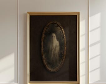 Ghost Wall Art, Vintage Halloween Print, Haunted Mirror Art, Spooky Gothic Decor, Moody Halloween Printable, Dark Academia Wall Art, Digital