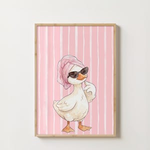 funny goose poster, pink towel goose, quirky bathroom decor, eclectic guest bath print, pink poster, digital download, silly goose print, watercolor goose art, goose in sunglasses, cute bathroom wall art, powder room decor, funny bathroom sign, whimsical wall art, goose in towel with hair wrapped in towel picture, goose bathroom wall decor for kids funny - digital download, bathroom art goose, bathroom decorative art, digital poster bathroom, cute chicks bathroom image