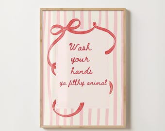 Wash Your Hands Ya Filthy Animal Print, Funny Christmas Bathroom Sign, Striped Holiday Wall Art, Xmas Toilet Decor, Digital Download