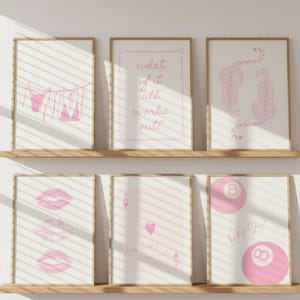 Pink Trendy Print Set of 6, Pink Wall Art Set, Preppy Aesthetic Decor, Dorm Room Wall Art, Bedroom Printable Set, Cheetah Digital Arts