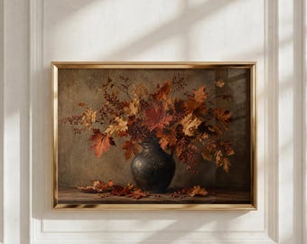Moody Autumn Wall Art, Vintage Fall Leaves Print, Rustic Botanical Decor, Dark Academia Poster, Thanksgiving Farmhouse Digital Wall Art