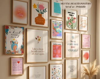 Mental Health Posters Bundle, Therapy Office Wall Art Set of 30, Inspirational Quote Prints, Counselor Office Decor, Digital Download