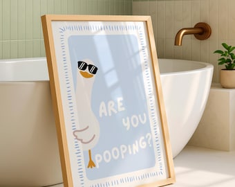 Funny Goose Bathroom Print, Are You Pooping Wall Art, Blue Kids Bathroom Decor, Cute Goose Poster, Digital Download