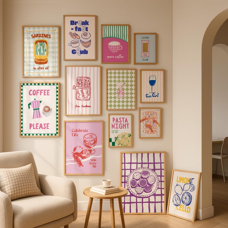 Mega Retro Kitchen Gallery Wall Art Set of 90, Eclectic Food Prints ...