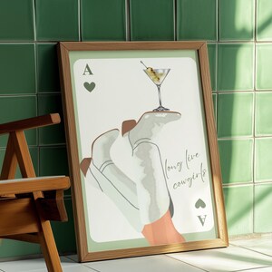 Sage Green Cowgirl Ace of Hearts Art Print: Retro Western Wall Decor (Digital Download)