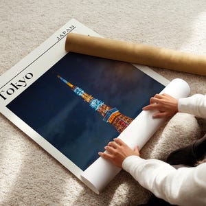 Minimalist Japan travel poster bundle with Tokyo Tower Kyoto lanterns Yokohama street